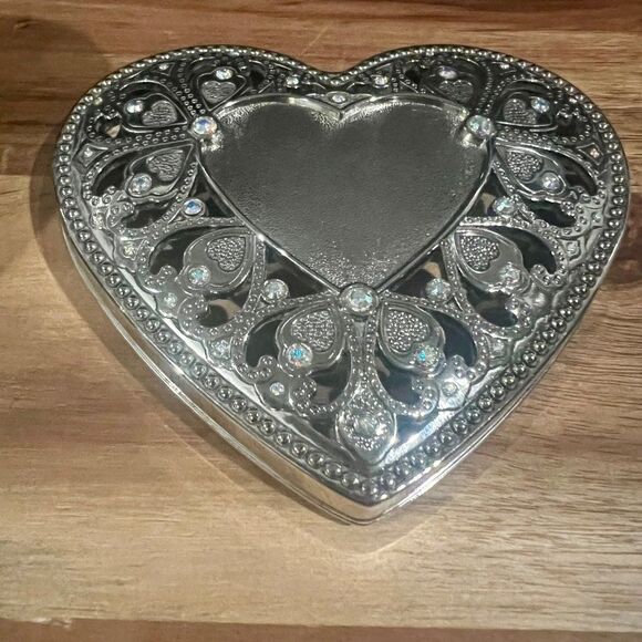 Things Remembered Swarovski Crystals Heart Shape Mirror Jewelry Trinket Box - Picture 8 of 9